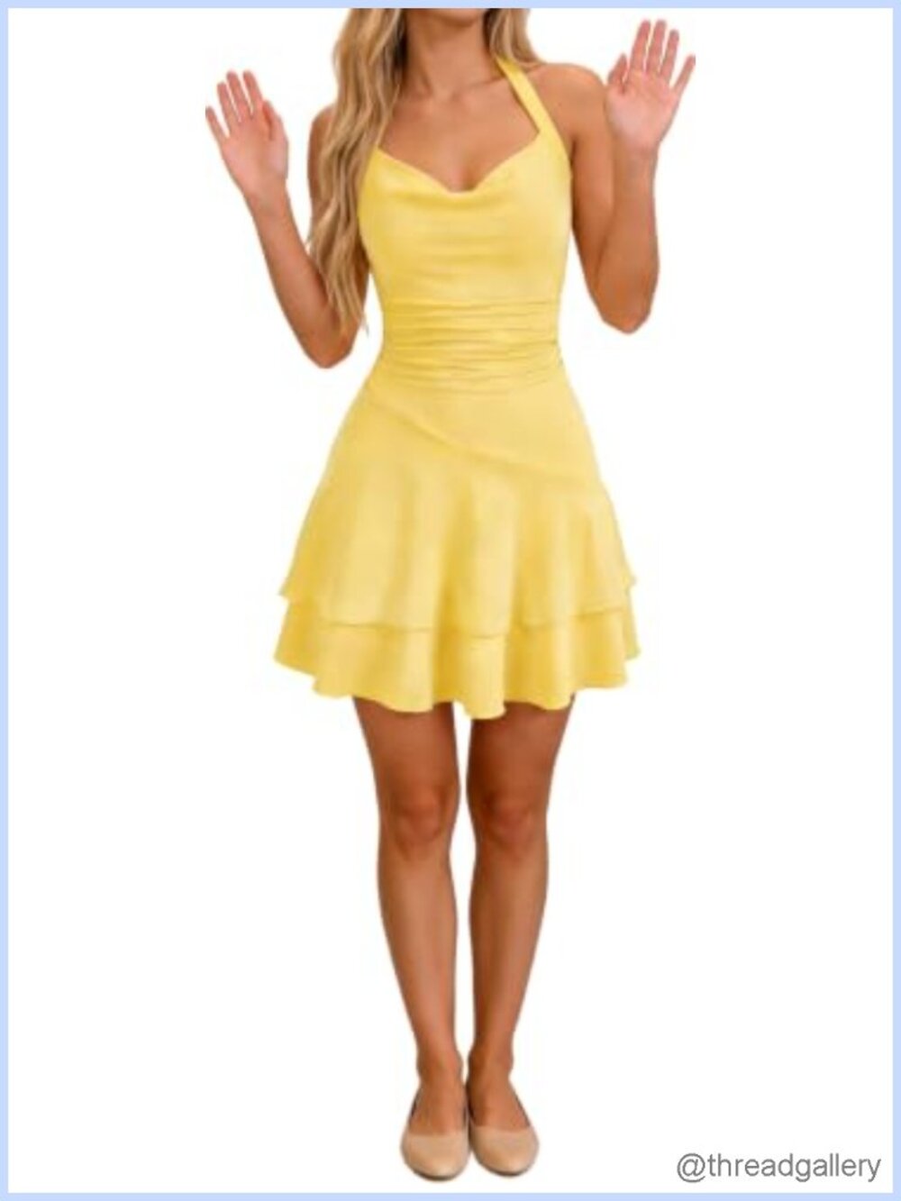 Sleeveless Halter Ruffle A-Line Mini Dress Open Back Ruched Cocktail Party